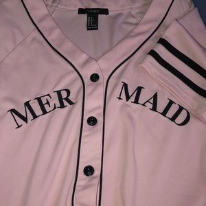 mermaid button down baseball t-shirt